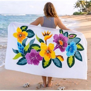 Rayon Sarong Hand Painted Flower Design Handmade In Bali